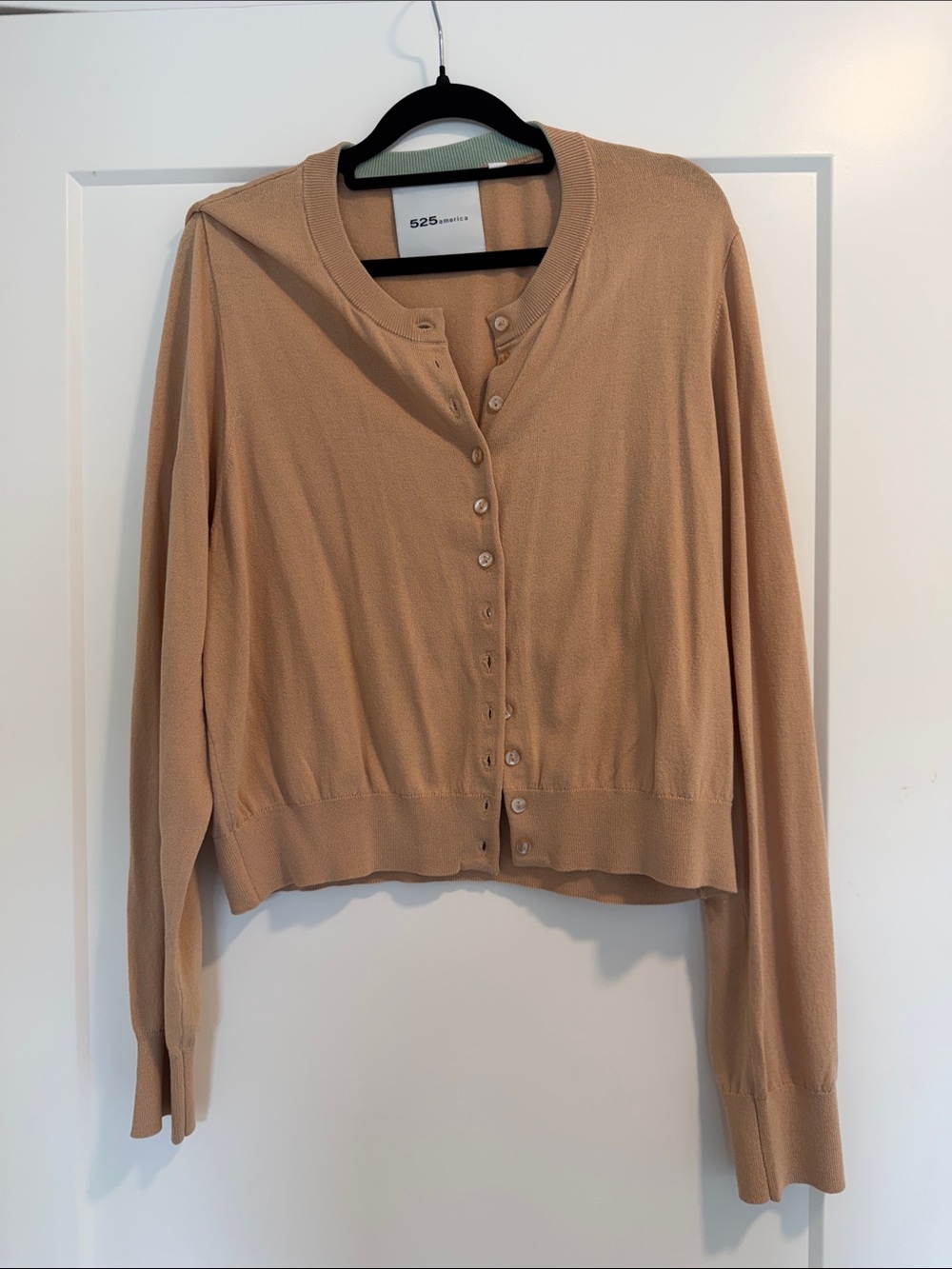 525 America Women's Tan Button-Up Cropped Cardigan